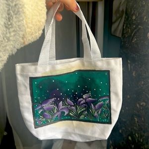 Hand painted little white canvas tote